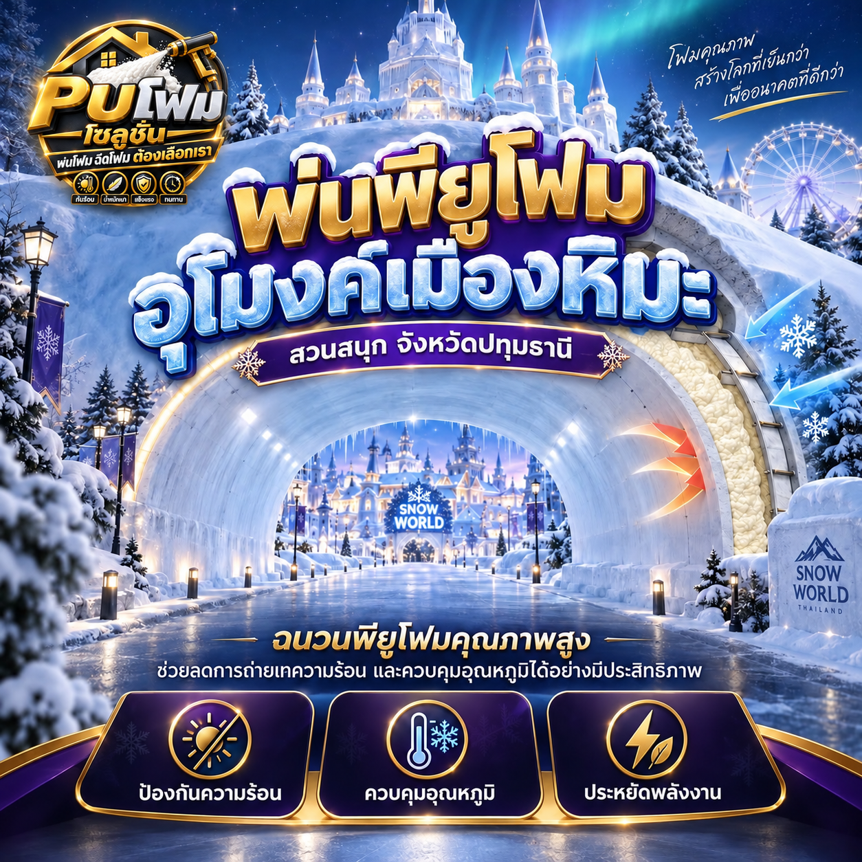 โปสเตอร์พ่นโฟม PU สำหรับฉนวนอุโมงค์เมืองหิมะ จังหวัดปทุมธานี